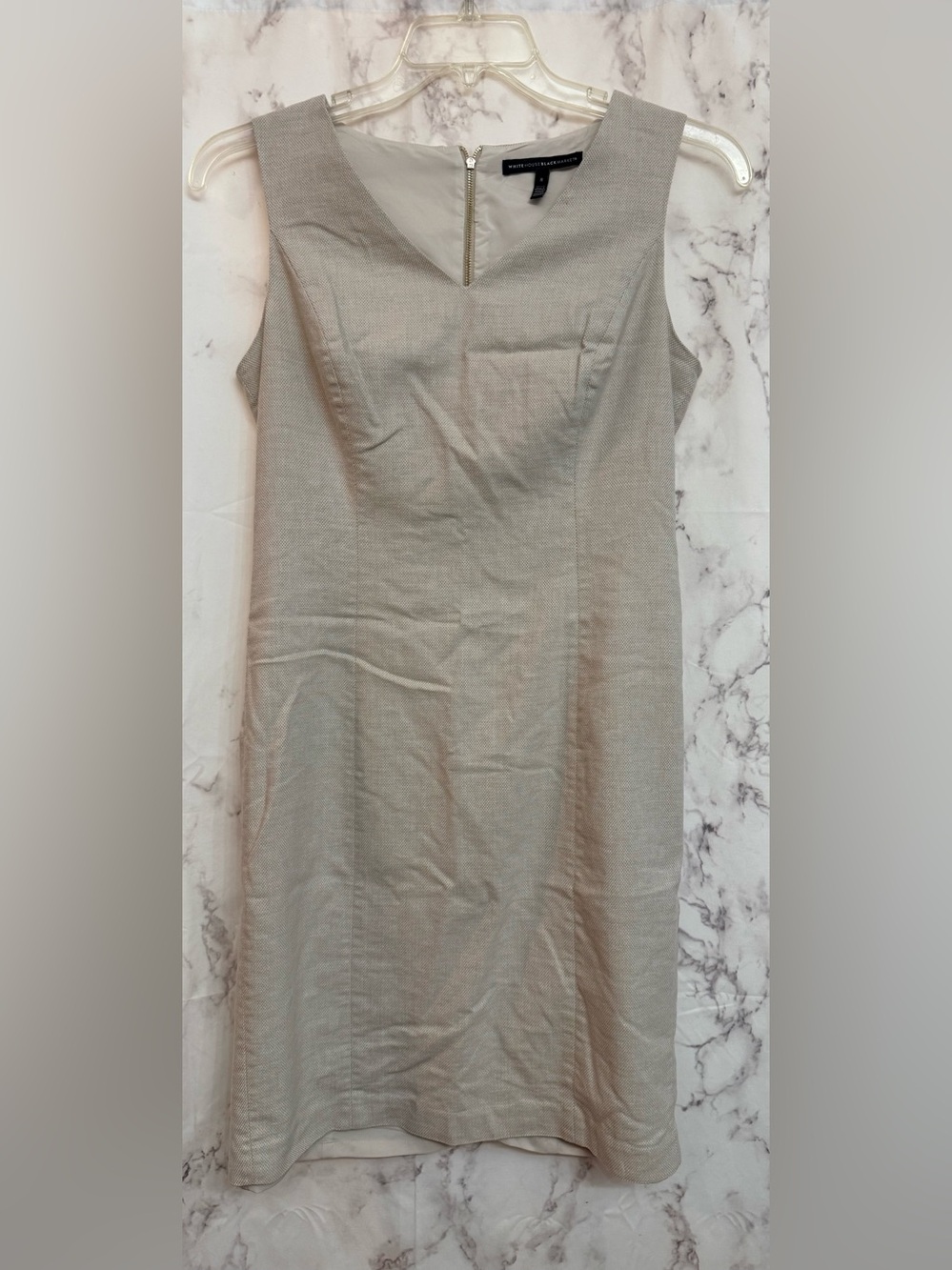 White House Black Market Sleeveless Tan Midi Sheath Dress